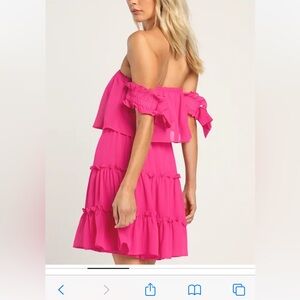 Lulus Hot Pink Off the Shoulder Tiered Mini Dress